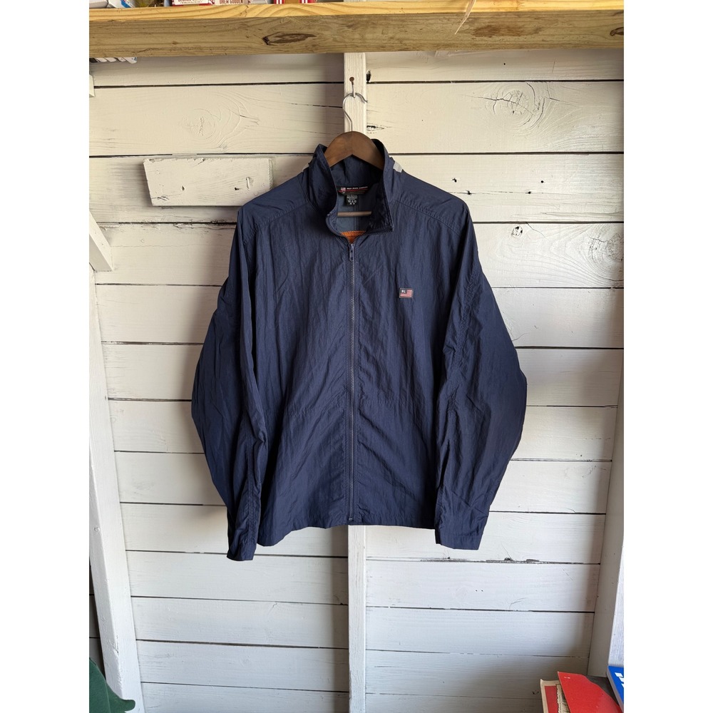 Polo Jeans Co Ralph Lauren Mens Navy Blue Nylon Windbreaker Jacket Large RL Flag